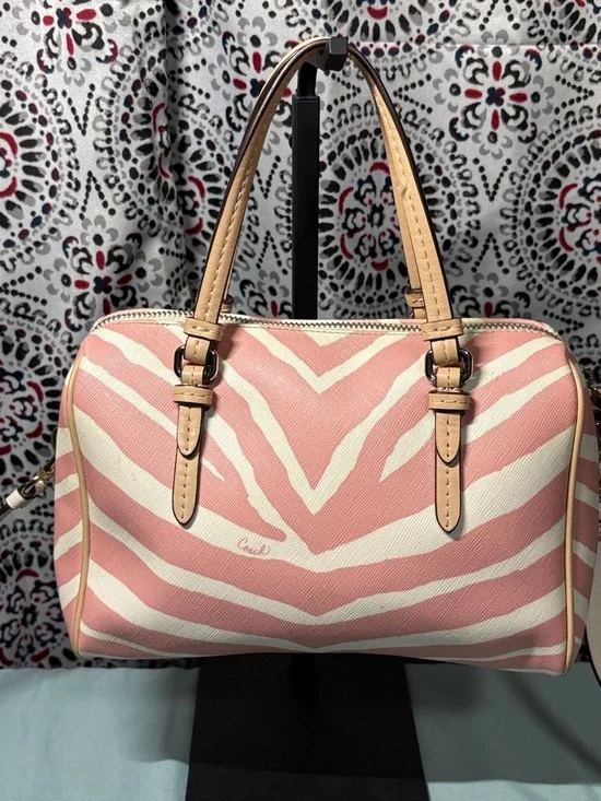 COACH Bennett Mini Satchel Pink White Zebra Print Crossbody Bag #F33765 - Picture 3 of 12